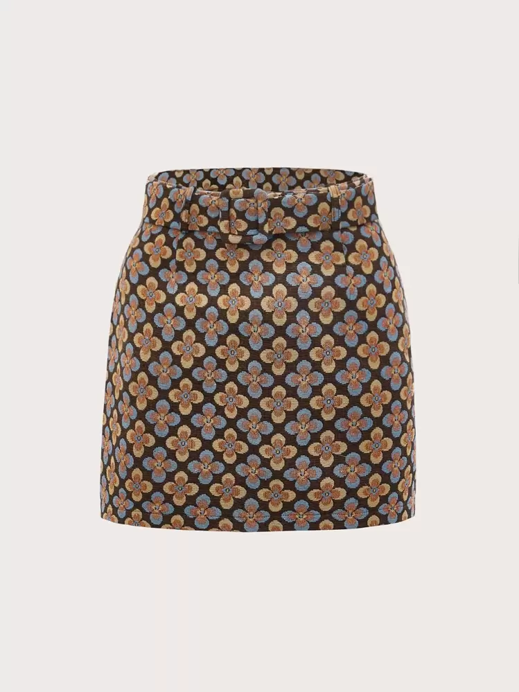 SHEIN MOD Falda con estampado floral de talle alto con cinturón - Multicolor - Ver 2