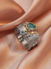 Nhẫn trang trí giọt nước Rhinestone - Bạc - Xem 1