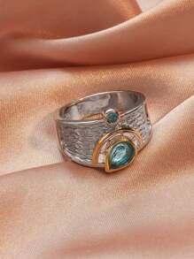 Nhẫn trang trí giọt nước Rhinestone - Bạc - Xem 2