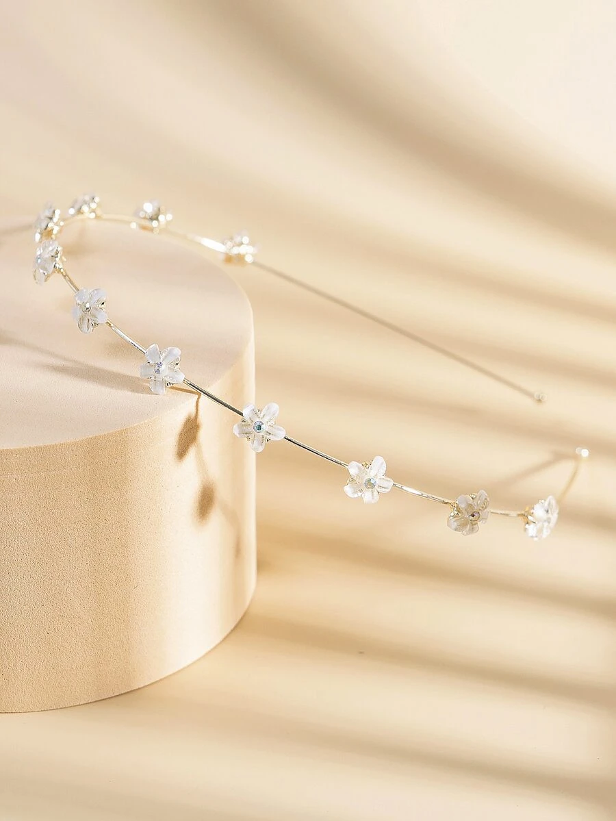 Rhinestone & Flower Decor Headband - Gold - View 1