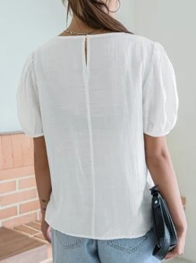 DAZY Blusa Con Mangas De Globo Y Bordado Con Llave En La Espalda - Blanco - Ver 2
