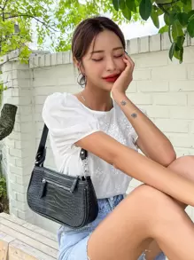 DAZY Blusa Con Mangas De Globo Y Bordado Con Llave En La Espalda - Blanco - Ver 8