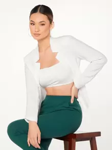 BizChic Women's Lightweight Open Front Blazer Jacket, Basic Top For Urban Commuting, Minimalist & Fashionable Business Casual Outerwear For Office Wear In Fall/Winter - White - View 2