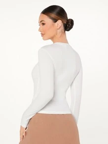 SHEIN Essnce Camiseta unicolor forma ajustada - Blanco - Ver 3
