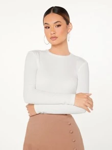 SHEIN Essnce Camiseta unicolor forma ajustada - Blanco - Ver 5