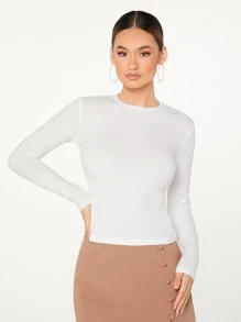SHEIN Essnce Camiseta unicolor forma ajustada - Blanco - Ver 6