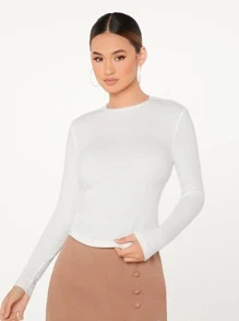 SHEIN Essnce Camiseta unicolor forma ajustada - Blanco - Ver 7