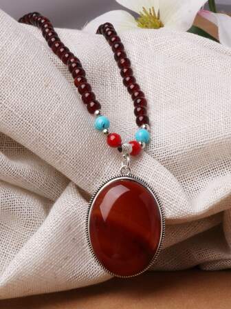 Oval Charm Beaded Necklace