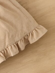 嬰兒女孩彩虹刺繡荷葉邊平口絨面背帶裙 - 駝色 - 查看 4