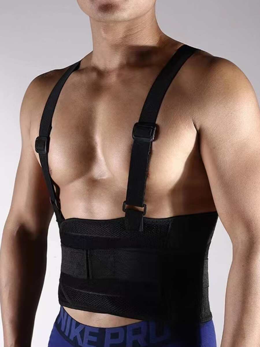 1 件装男士高弹力压缩运动腰部支撑带（合成橡胶）健身房配件 - 黑色 - 查看 1