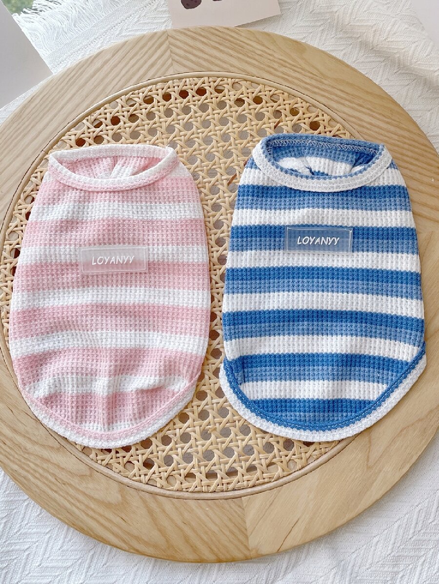 1 pieza Tank de mascota de rayas - Azul y blanco - Ver 1