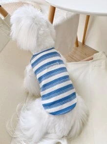 1 pieza Tank de mascota de rayas - Azul y blanco - Ver 2