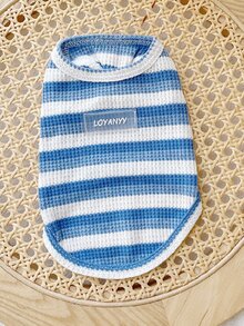 1 pieza Tank de mascota de rayas - Azul y blanco - Ver 3