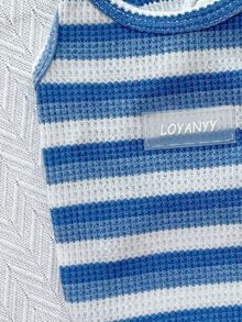 1 pieza Tank de mascota de rayas - Azul y blanco - Ver 4