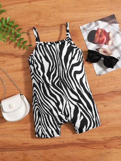 SHEIN Bimba Tutina con bretelle sottile a righe zebra