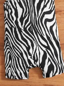 SHEIN Baby Girl Zebra Striped Cami Romper - Black and White - View 4