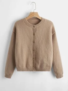 Cárdigan de hombros caídos tejido de canalé - Caqui - Ver 1