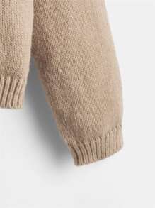 Cárdigan de hombros caídos tejido de canalé - Caqui - Ver 3