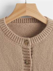 Cárdigan de hombros caídos tejido de canalé - Caqui - Ver 4