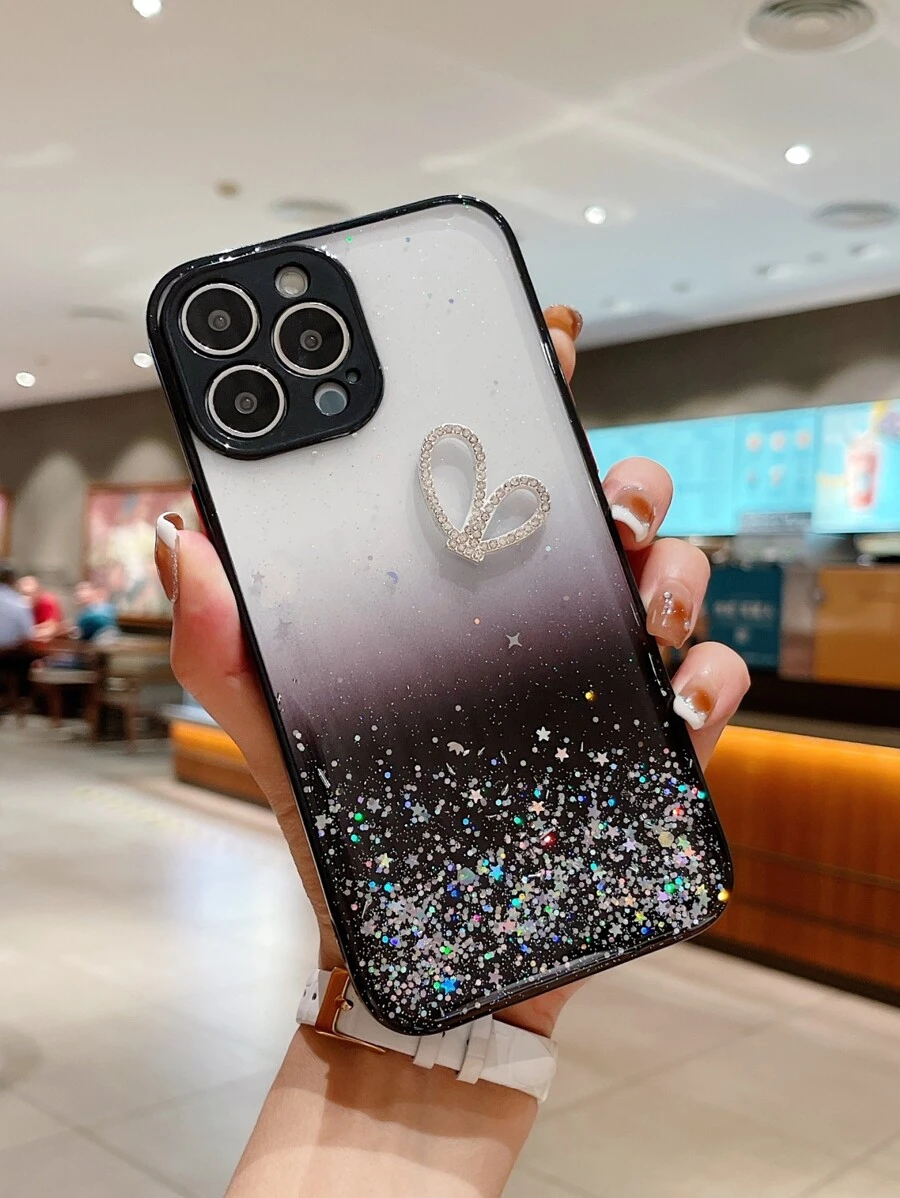 3D Ombre Glitter Clear Phone Case - Multicolor - View 1