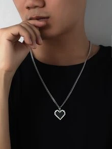 Hombres Collar con accesorio de corazón - Plateado - Ver 1