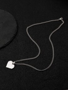 Hombres Collar con accesorio de corazón - Plateado - Ver 3