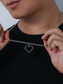 Hombres Collar con accesorio de corazón - Plateado - Ver 2