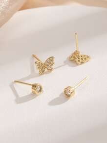 4入組/套方晶鋯石蝴蝶裝飾耳釘 - 金黃色 - 查看 3