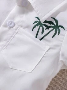 寶寶男孩椰樹圖案休閒度假襯衫和短褲套裝，夏季 - 彩色 - 查看 4
