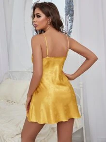 SilkySpell Camisón de noche de satén jacquard con diseño floral - Amarillo - Ver 2