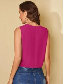 SHEIN Clasi 交疊領素色上衣 - 中紫紅色 - 查看 2