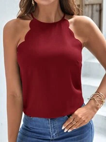 SHEIN Privé Scallop Trim Tie Back Halter Top - Burgundy - View 5