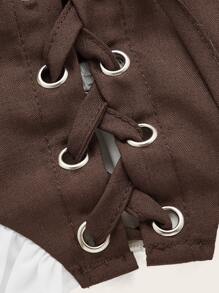 SHEIN MOD Puff Sleeve Lace Up Front 2 In 1 Blouse - Multicolor - View 5