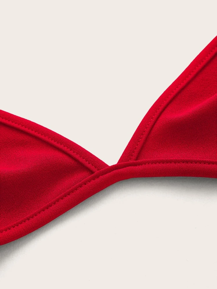 SHEIN ICON טופ קולר קצר שמלות דופמין חלק איקסים קשירה ללא גב - אדום - ראה 3