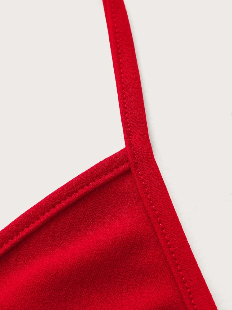 SHEIN ICON טופ קולר קצר שמלות דופמין חלק איקסים קשירה ללא גב - אדום - ראה 4