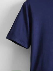 Manfinity Homme 男士椰子树和标语图案 T 恤，适合青少年男孩 romwe>男士 T 恤 - 藏蓝色 - 查看 5