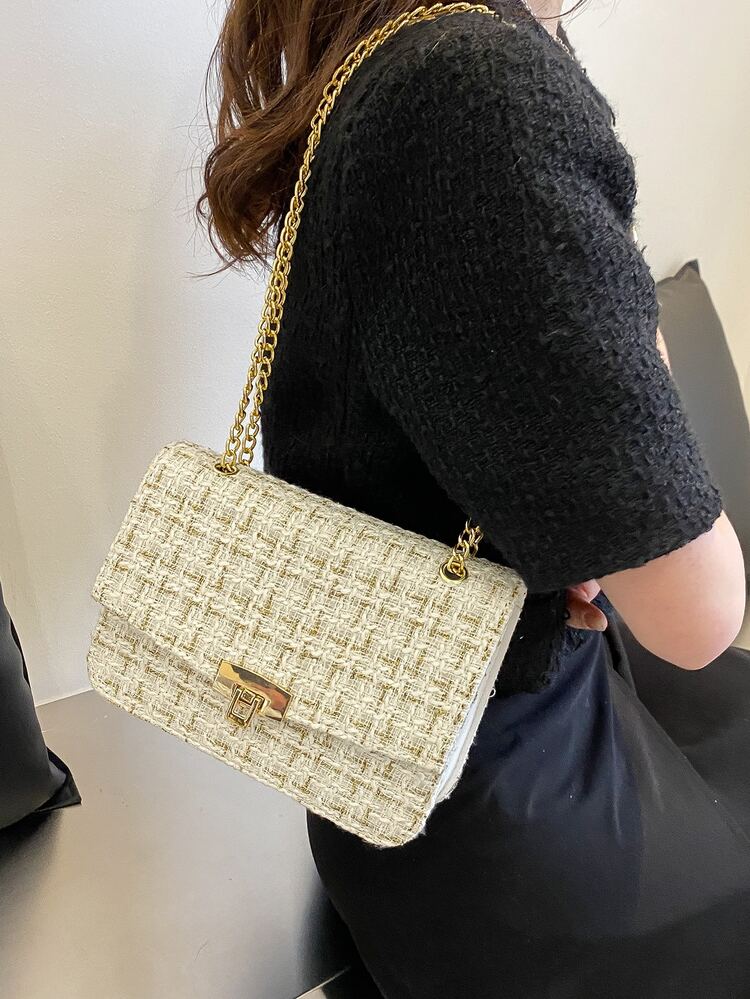 輕巧、便攜休閒、時尚格子圖案翻蓋鏈條粗花呢方包、日常通勤、旅行、度假、街頭購物、拼色翻蓋、搭扣、金屬鏈條、布藝拼色格子、金屬鏈條適合女孩、女士、大學生、菜鳥白領秋季,冬季必備,上班,辦公室,通勤,大學,秋冬,戶外 - 彩色 - 查看 2