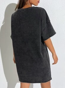 SHEIN EZwear Vestido estilo camiseta de hombros caídos con abertura