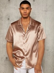 Manfinity Men Solid Lapel Neck Shirt - Apricot - View 1