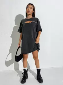 SHEIN EZwear Vestido estilo camiseta de hombros caídos con abertura