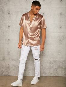 Manfinity Men Solid Lapel Neck Shirt - Apricot - View 3