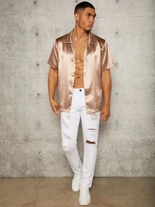 Manfinity Men Solid Lapel Neck Shirt - Apricot - View 4