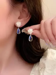 Pendientes con gota de agua flor & - Blanco - Ver 1