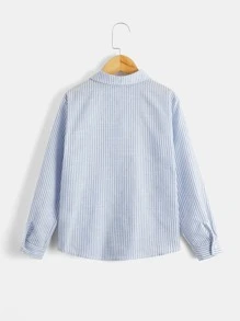 SHEIN Boys Striped Patched Pocket Button Front Shirt - Blue and White - View 2