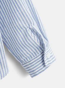 SHEIN Boys Striped Patched Pocket Button Front Shirt - Blue and White - View 4