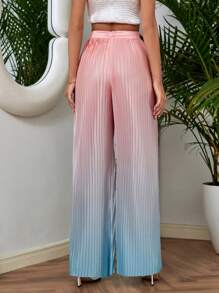 Ombre High Waist Plisse Wide Leg Trousers - Multicolor - View 2