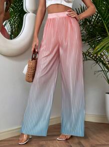 Ombre High Waist Plisse Wide Leg Trousers - Multicolor - View 4