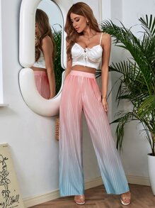 Ombre High Waist Plisse Wide Leg Trousers - Multicolor - View 5