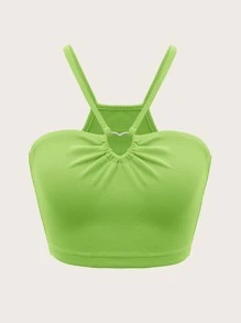 SHEIN ICON 多巴胺穿衣法愛心環狀細節吊帶上衣 - 青檸色 - 查看 1