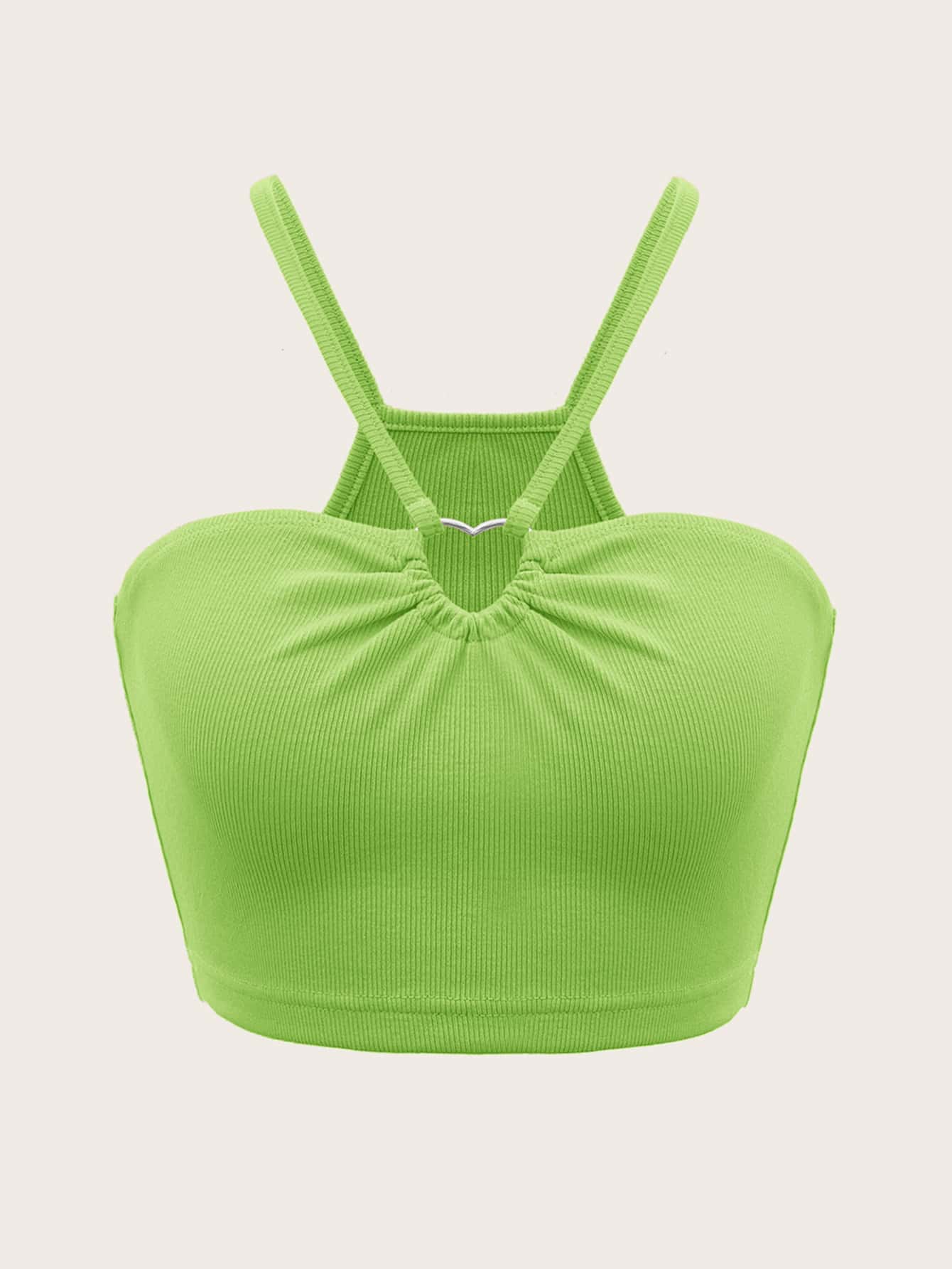 SHEIN ICON 多巴胺穿衣法愛心環狀細節吊帶上衣 - 青檸色 - 查看 1